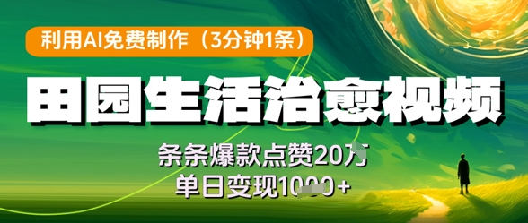利用AI免费制作田园生活治愈视频，条条爆款点赞20W，单日变现几张-立刻分享网创平台