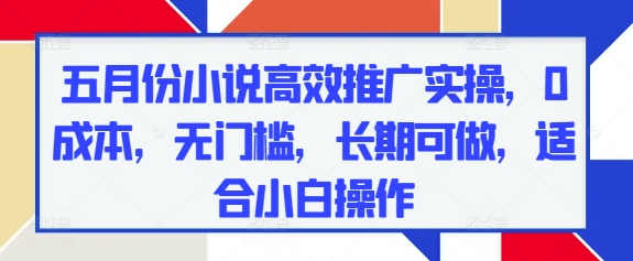 五月份小说高效推广实操，0成本，无门槛，长期可做，适合小白操作-立刻分享网创平台