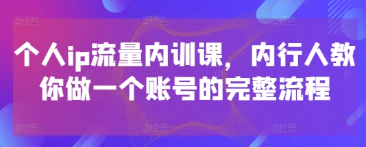 个人ip流量内训课，内行人教你做一个账号的完整流程-立刻分享网创平台