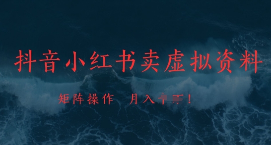 抖音小红书卖虚拟资料，市场需求一直存在，矩阵操作，月入1w+-立刻分享网创平台
