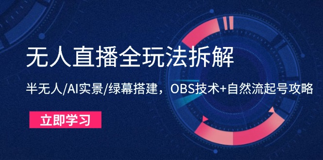 无人直播全玩法拆解：半无人/AI实景/绿幕搭建，OBS技术+自然流起号攻略-立刻分享网创平台