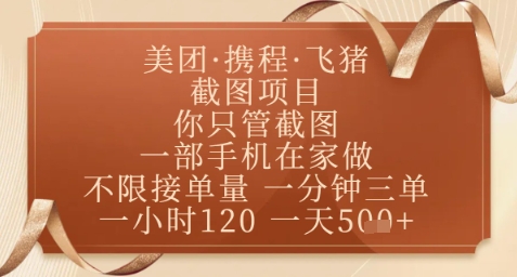飞猪美团截图项目，你只管截图，一部手机在家做，正规平台无套路，一天5张+【揭秘】-立刻分享网创平台