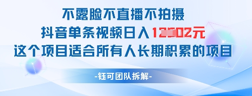 不露脸不直播不拍摄抖音单条视频日入1k+这个项目适合所有人长期积累的项目-立刻分享网创平台