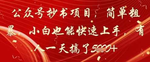 公众号抄书项目，简单粗暴，小白也能快速上手，有人一天搞了1k+-立刻分享网创平台