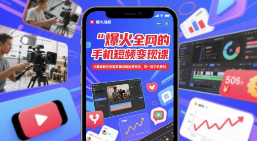 爆火全网的手机短视频变现课，0基础教你拍摄剪辑涨粉运营变现，用一部手机挣钱-立刻分享网创平台