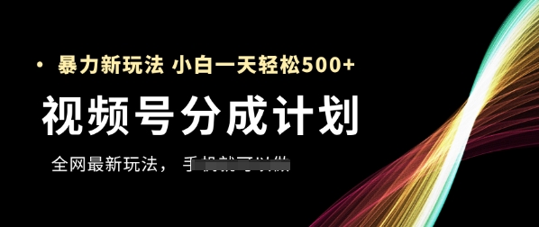 视频号分成计划，全网最暴力玩法，新手一天也能轻松5张+-立刻分享网创平台