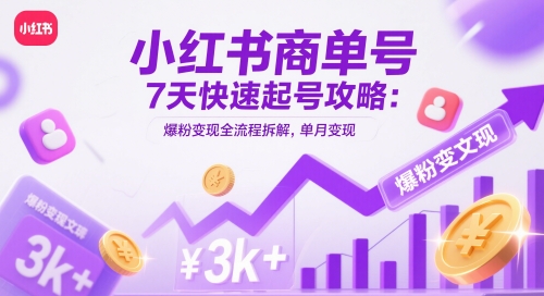 小红书商单号7天快速起号攻略：爆粉变现全流程拆解，单月变现3k+-立刻分享网创平台