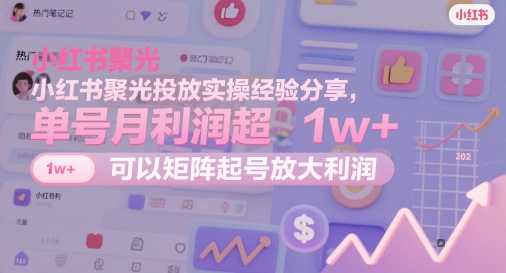小红书聚光投放实操经验分享，单号月利润超1w+，可以矩阵起号放大利润-立刻分享网创平台