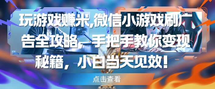 玩游戏挣米，微信小游戏刷广告全攻略，手把手教你变现秘籍，小白当天见效-立刻分享网创平台
