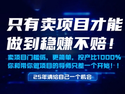 只有卖项目才能做到稳挣不赔，门槛低，更简单，你也可以年入百个W【揭秘】-立刻分享网创平台
