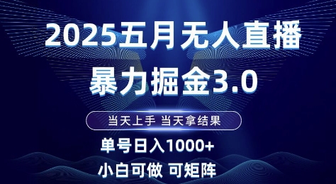 2025五月无人直播暴力掘金3.0，当天上手，当天拿结果，单号日入1k+小白可做可矩阵【揭秘】-立刻分享网创平台