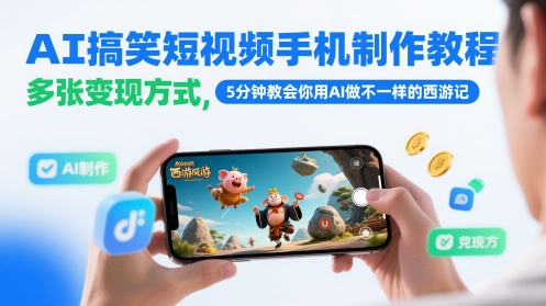 AI搞笑短视频手机制作教程，多张变现方式，5分钟教会你用AI做不一样的西游记-立刻分享网创平台