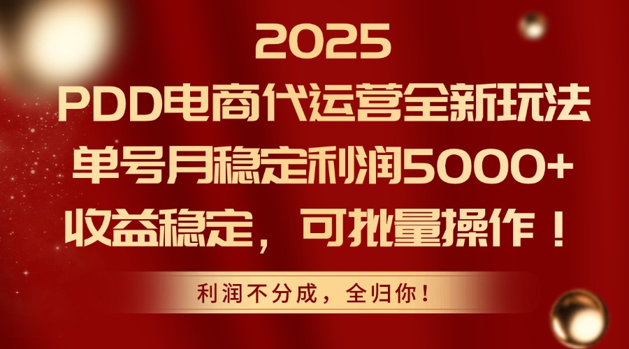 2025PDD电商代运营全新玩法，单号月稳定利润5000+，收益稳定，可批量操作-立刻分享网创平台