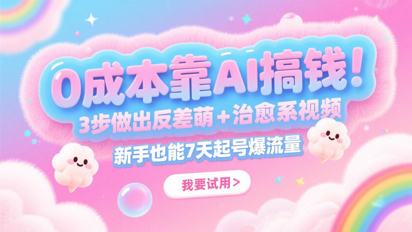 0成本靠AI搞钱！3步做出反差萌+治愈系视频，新手也能7天起号爆流量，月入5位数-立刻分享网创平台