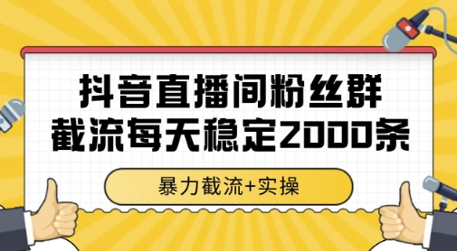 抖音直播间粉丝群暴力截流，一台电脑每天稳定2000条数据，暴力截流+实操 【揭秘】-立刻分享网创平台