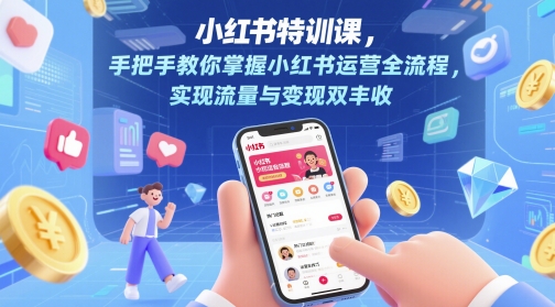 小红书特训课，手把手教你掌握小红书运营全流程，实现流量与变现双丰收-立刻分享网创平台