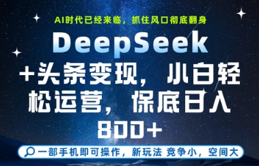 DeepSeek+头条变现，保姆级教学，小白轻松上手，日入8张+【揭秘】-立刻分享网创平台