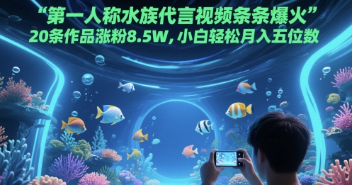 第一人称水族代言视频条条爆火，20条作品涨粉8.5W，小白轻松月入五位数-立刻分享网创平台