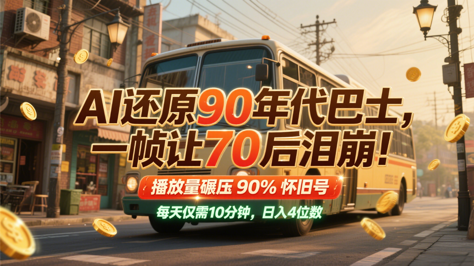 AI还原90年代巴士，一帧让70后泪崩！播放量碾压90%怀旧号，每天10分钟，日入4位数-立刻分享网创平台