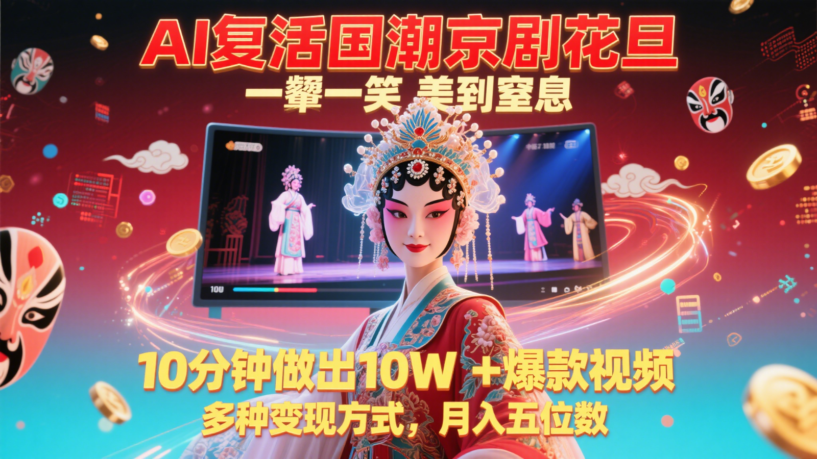 AI复活国潮京剧花旦，一颦一笑美到窒息，10分钟做出10W+爆款视频，多种变现方式-立刻分享网创平台