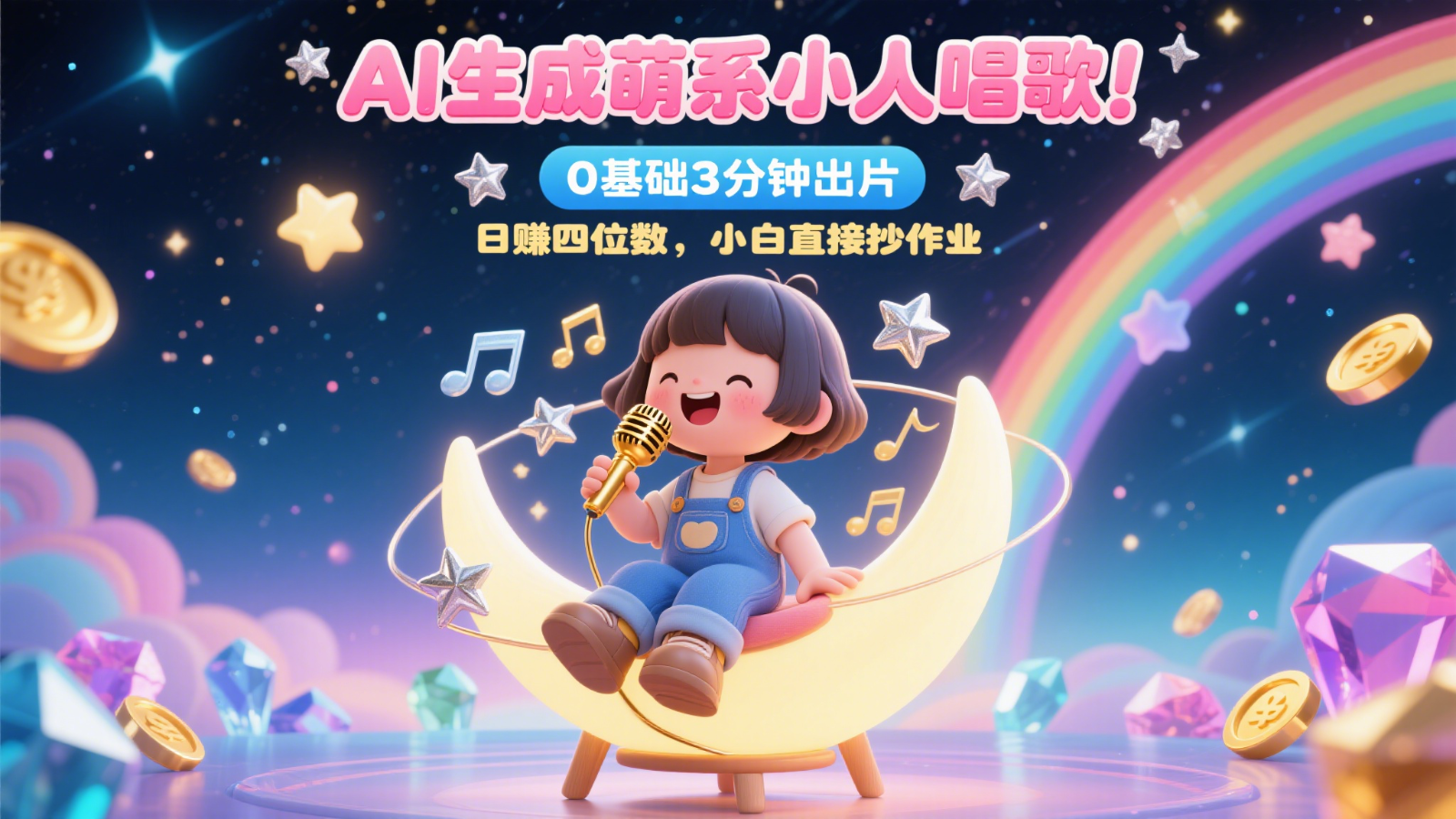 AI生成萌系小人唱歌！0基础3分钟出片，28个作品涨粉9万，日赚四位数，小白直接抄作业-立刻分享网创平台