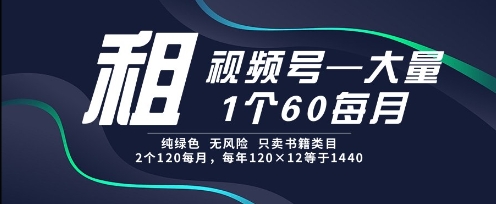 租视频号，一个60每月，2个120.纯绿色、无风险，常年租【揭秘】-立刻分享网创平台