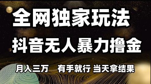 全网独家玩法抖音无人暴力撸金，月入3W，有手就行，当天拿结果【揭秘】-立刻分享网创平台