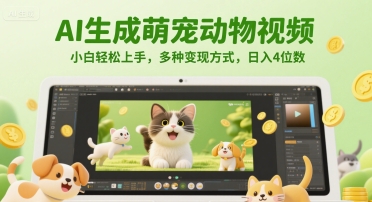 AI生成萌宠动物视频，小白轻松上手，多种变现方式，日入4位数-立刻分享网创平台