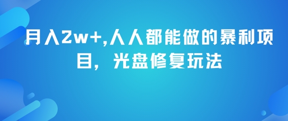 月入2w+，人人都能做的暴利项目，光盘修复玩法-立刻分享网创平台