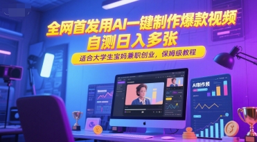 全网首发用AI一键制作爆款视频，自测日入多张，适合大学生宝妈兼职创业，保姆级教程-立刻分享网创平台