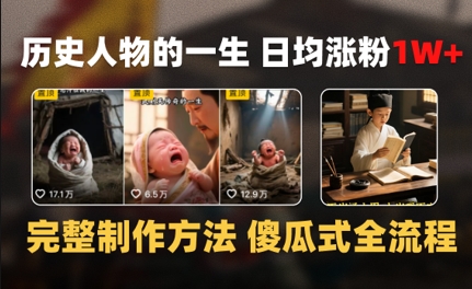 历史人物的一生 日均涨粉1W+，完整制作方法 傻瓜式全流程-立刻分享网创平台