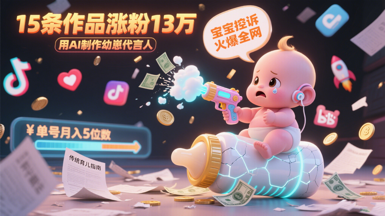 用AI制作幼崽代言人，宝宝的控诉火爆全网，15条作品涨粉13万，单号月入5位数实操教程-立刻分享网创平台