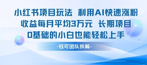 适合小白操作的小红书新项目，利用AI快速涨粉，收益每月平均1W+-立刻分享网创平台