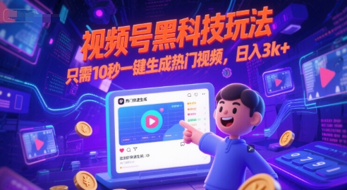 视频号黑科技玩法，只需10秒一键生成热门视频，日入3k+【揭秘】-立刻分享网创平台