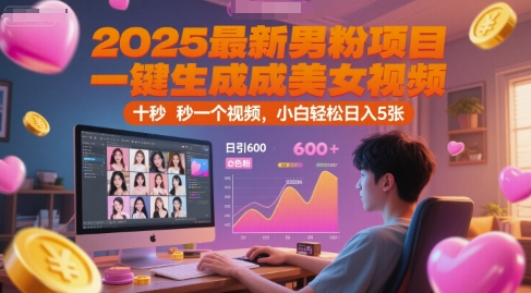 2025最新男粉项目，一键生成美女视频，日引600+色粉 十秒一个视频，小白轻松日入5张【揭秘】-立刻分享网创平台