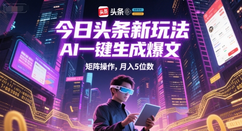 今日头条新玩法，AI一键生成爆文，矩阵操作，月入5位数-立刻分享网创平台