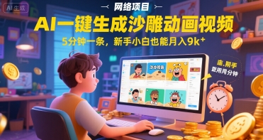 AI一件生成沙雕动画视频，5分钟一条，新手小白也能月入9k+-立刻分享网创平台