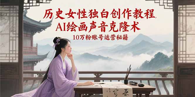 （15186期）历史女性独白创作教程，AI绘画声音克隆术，10万粉账号运营秘籍-立刻分享网创平台