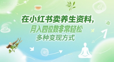 在小红书卖养生资料，月入四位数非常轻松，多种变现方式-立刻分享网创平台