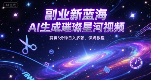 副业新蓝海，AI生成璀璨星河视频，剪辑5分钟日入多张，保姆教程-立刻分享网创平台