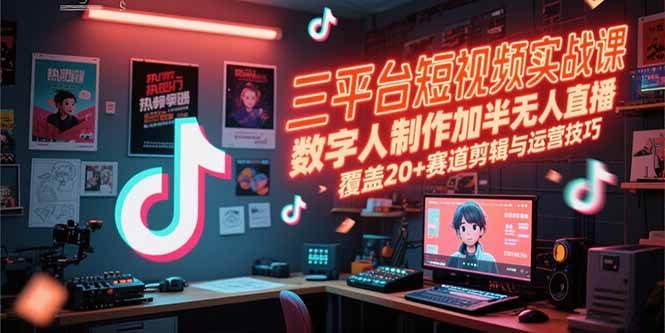 （15265期）三平台短视频实战课，数字人制作加半无人直播，覆盖20+赛道剪辑与运营技巧-立刻分享网创平台