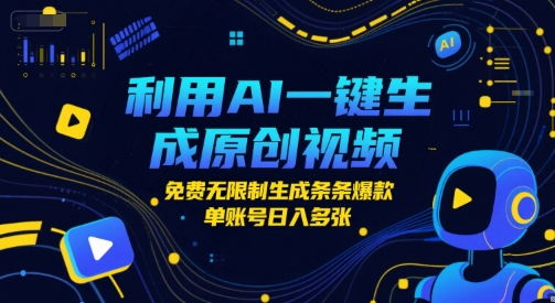 利用AI一键生成原创视频，免费无限制生成条条爆款，单账号日入多张-立刻分享网创平台