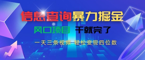 信息查询暴力掘金，一天三条视频，轻松变现四位数，风口项目干就完了【揭秘】-立刻分享网创平台