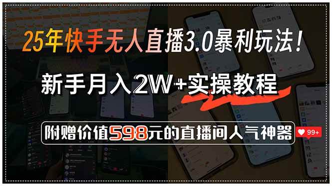 （15335期）25年快手无人直播3.0暴利玩法！，新手月入2W+实操教程，附赠价值598元…-立刻分享网创平台