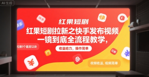 红果短剧拉新之快手发布视频一镜到底全流程教学，拉新1个最高12块，收益给力，操作简单-立刻分享网创平台