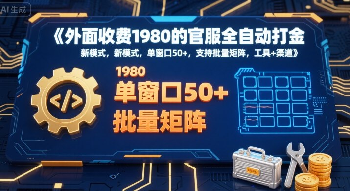 外面收费1980的官服全自动打金，新模式，单窗口50+，支持批量矩阵，工具+渠道【揭秘】-立刻分享网创平台