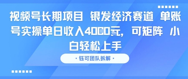视频号长期项目 银发经济赛道 单账号实操单日收入1k，可矩阵 小白轻松上手-立刻分享网创平台