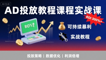 AD投放教程课程实战课，实现广告ROI300%+可持续暴利-立刻分享网创平台