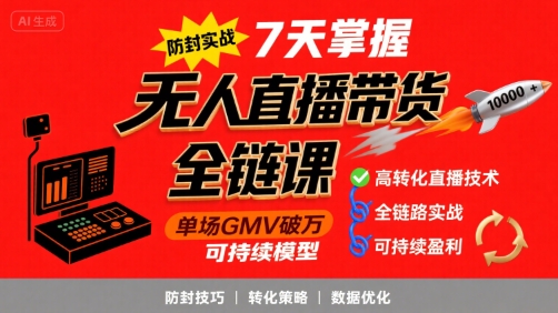 无人直播带货全链防封实战课，7天掌握高转化直播技术，实现单场GMV破万可持续模型-立刻分享网创平台
