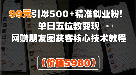 99元引爆500+精准创业粉！单日五位数变现，网创朋友圈获客核心技术教程-立刻分享网创平台